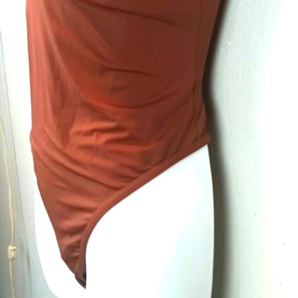 Womens Chocolate Brown Plunge Neckline One-Piece Swimsuit sz XL - Picture 5 of 11